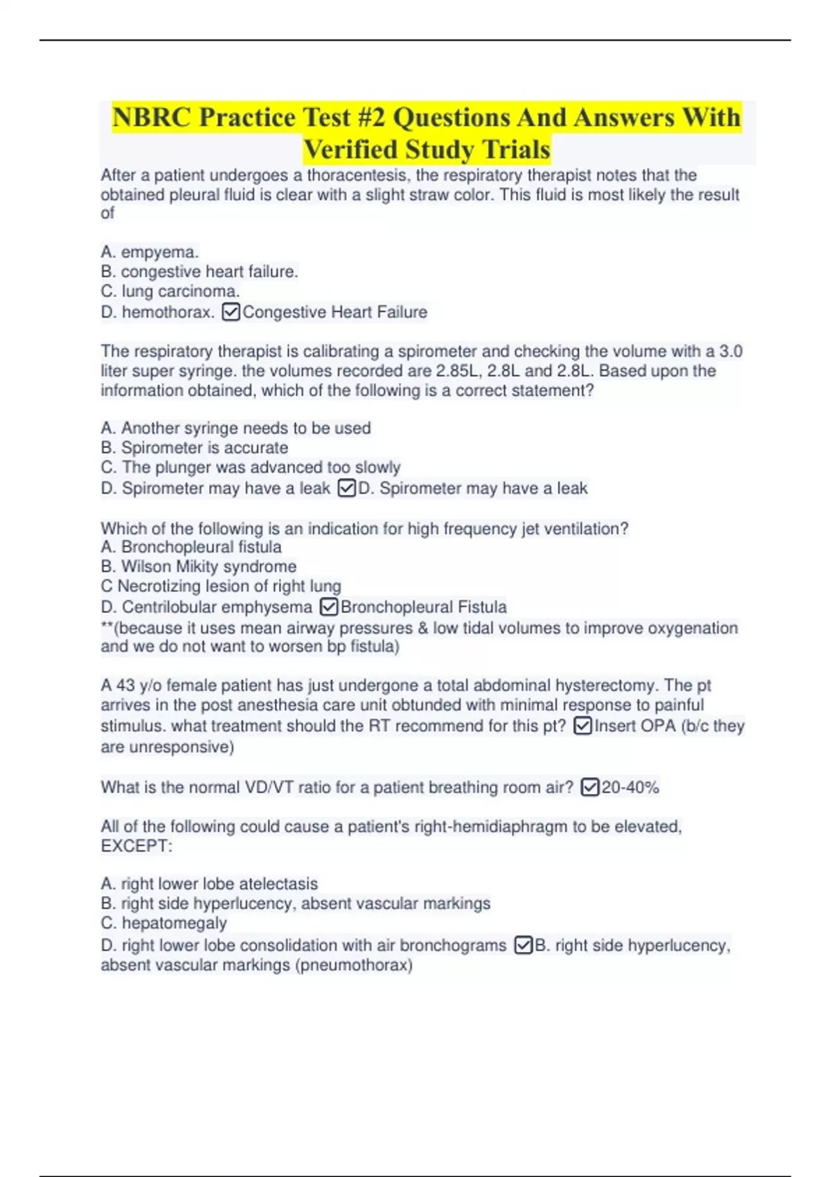 NBRC Practice Test #2 Questions And Answers With Verified Study Trials ...
