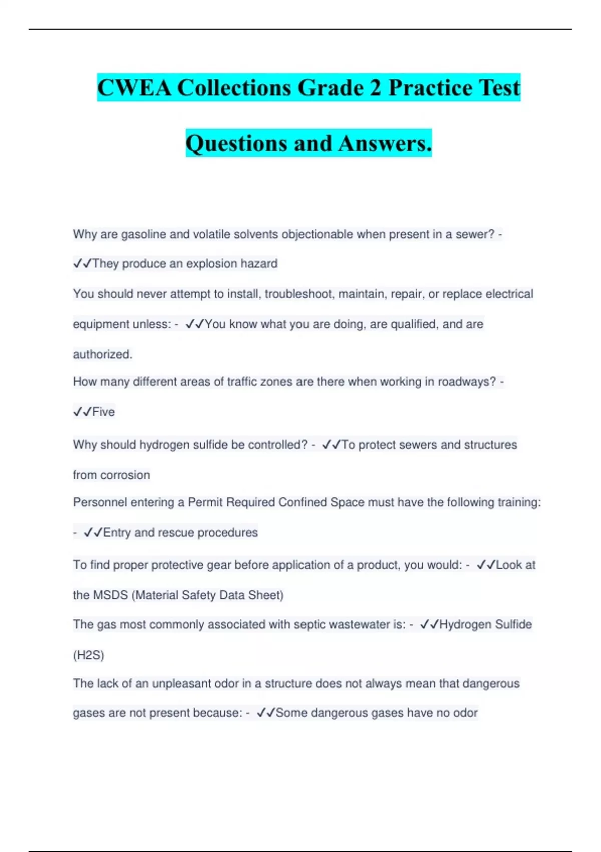 CWEA Collections Grade 2 Practice Test Questions and Answers. - CWEA ...