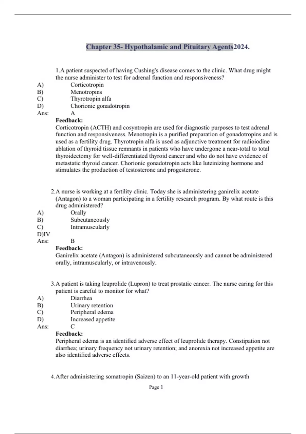 Chapter 35- Hypothalamic and Pituitary Agents2024 - Chapter 35
