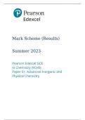 Pearson Edexcel GCE Chemistry Advanced paper 1(9CH0/01)June 2023 Mark scheme