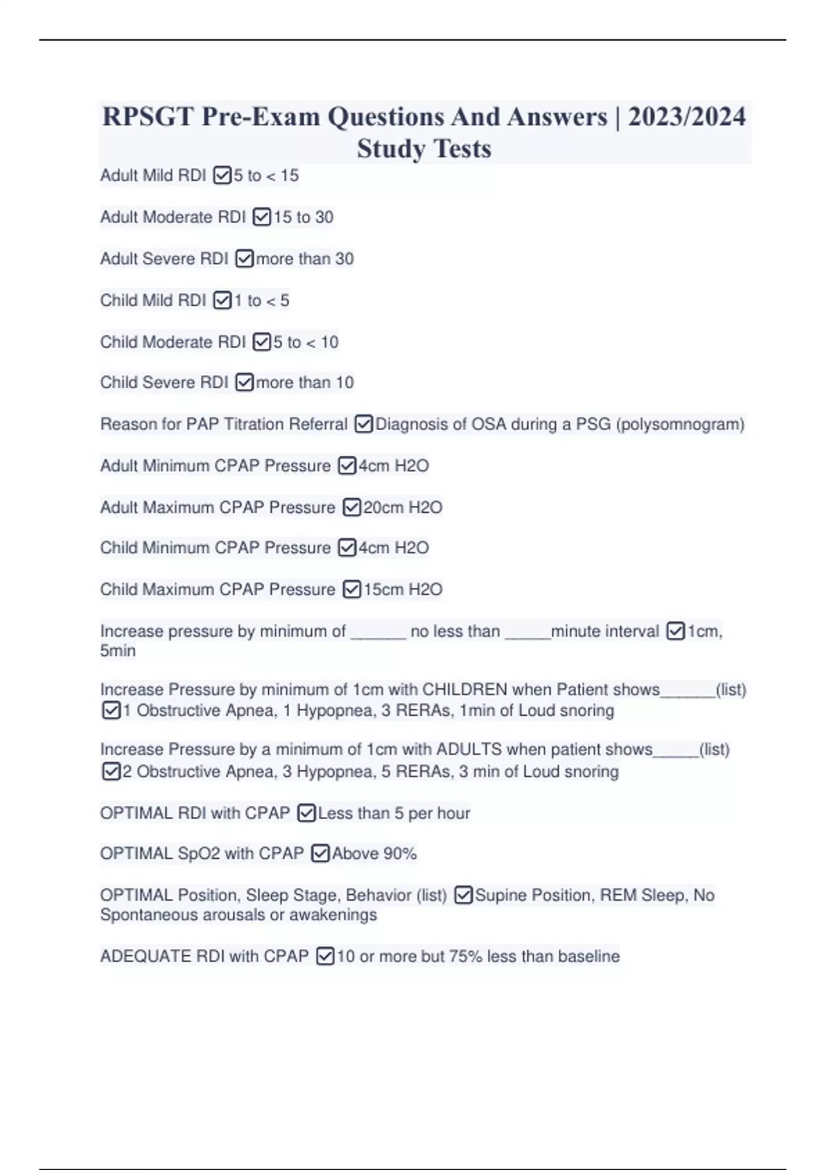 RPSGT PreExam Questions And Answers 2023/2024 Study Tests RPSGT