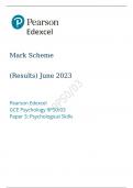 Pearson Edexcel GCE A level Psychology Paper 3 9PS0/03: Mark scheme for June 2023