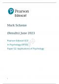 Pearson Edexcel GCE A level Psychology Paper 2 9PS0/02: Mark scheme for June 2023