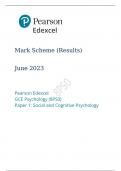 Pearson Edexcel GCE AS Level Psychology Paper 1 (8PS0/01)  Mark scheme for June 2023