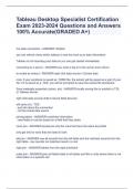 Tableau Desktop Specialist Certification Exam 2023-2024 Questions and Answers 100&percnt; Accurate&lpar;GRADED A&plus;&rpar;
