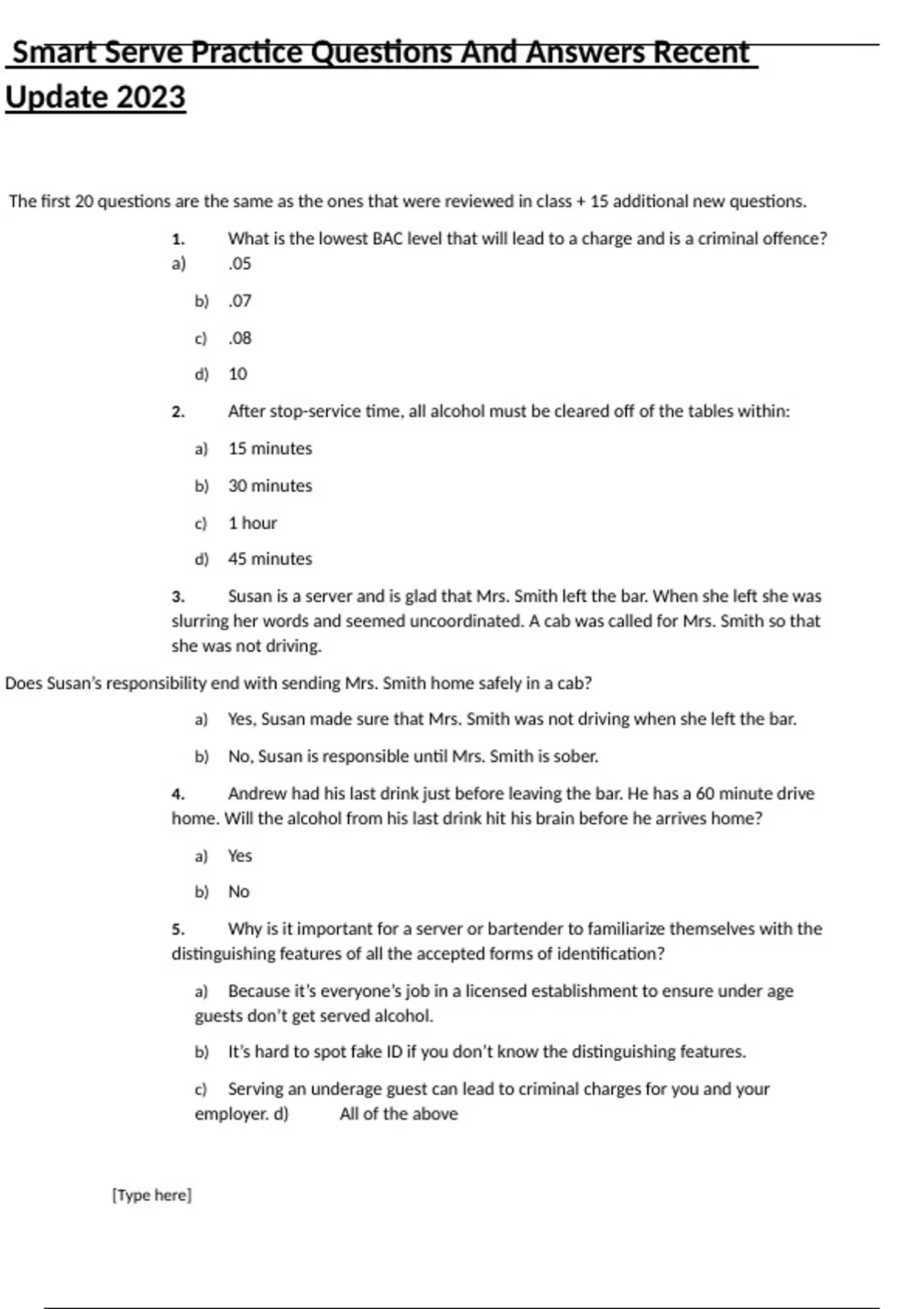 Smart Serve Practice Questions And Answers Recent Update 2023 CHPLN