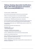 Tableau Desktop Specialist Certification Exam 2023-2024 Questions & Answers 100&percnt; Accurate&lpar;GRADED A&plus;&rpar;