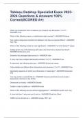 Tableau Desktop Specialist Exam 2023-2024 Questions & Answers 100&percnt; Correct&lpar;SCORED A&plus;&rpar;