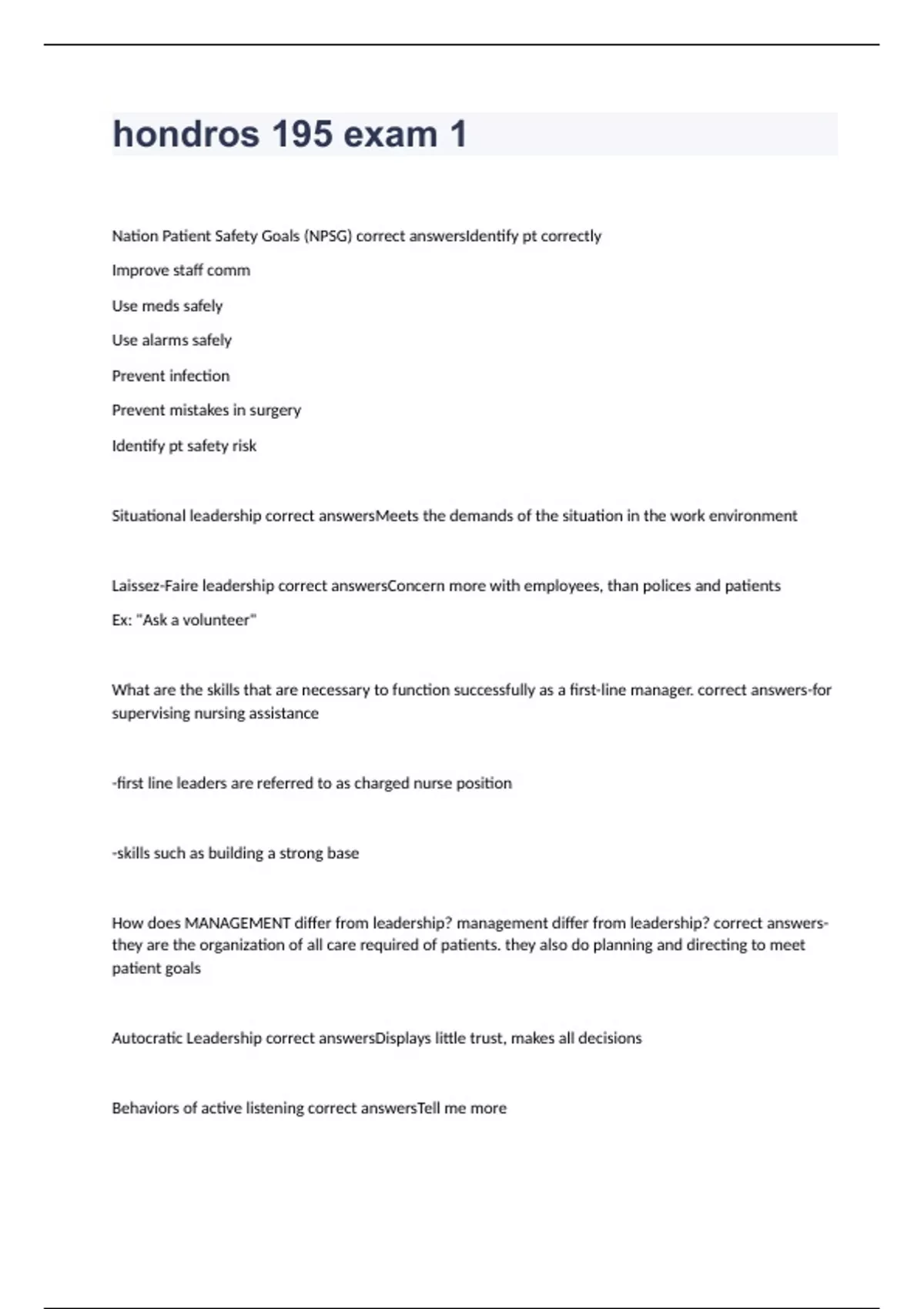 hondros 195 exam 1 with 100% complete solutions - Hondros 195 ex ...