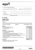 AQA  A-level BIOLOGY  Paper 2  7402-2-QP-Biology-A-16Jun23-AM-E13  Friday 16 June 2023   
