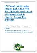RN Mental Health Online Practice 2019 A and B With NGN Questions with Complete Solutions / Verified Answers + Rationale
