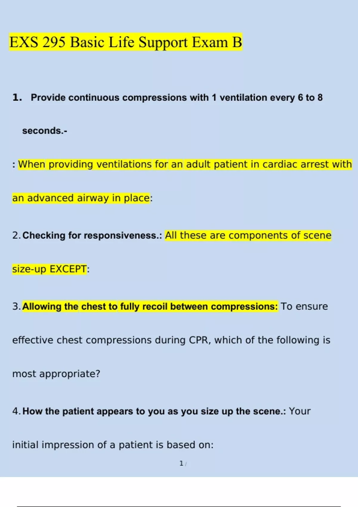 AHA BLS Exam B (2023/2024) Newest Questions and Answers (Verified