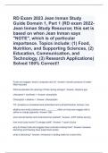 RD Exam 2023 Jean Inman Study Guide Domain 1, Part 1 (RD exam 2022- Jean Inman Study Resource; this set is based on when Jean Inman says "NOTE", which is of particular importance. Topics include: (1) Food, Nutrition, and Supporting Sciences, (2) Edu