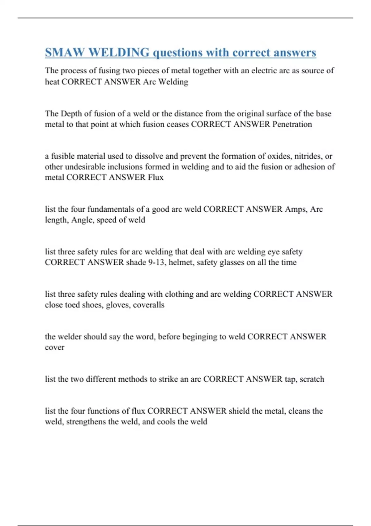 SMAW WELDING questions with correct answers SMAW WELDING Stuvia US