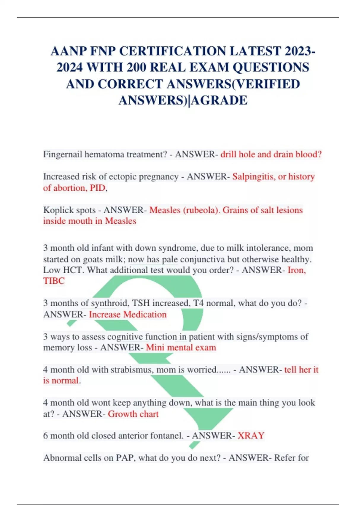 AANP FNP CERTIFICATION LATEST WITH 200 REAL EXAM QUESTIONS AND CORRECT ...