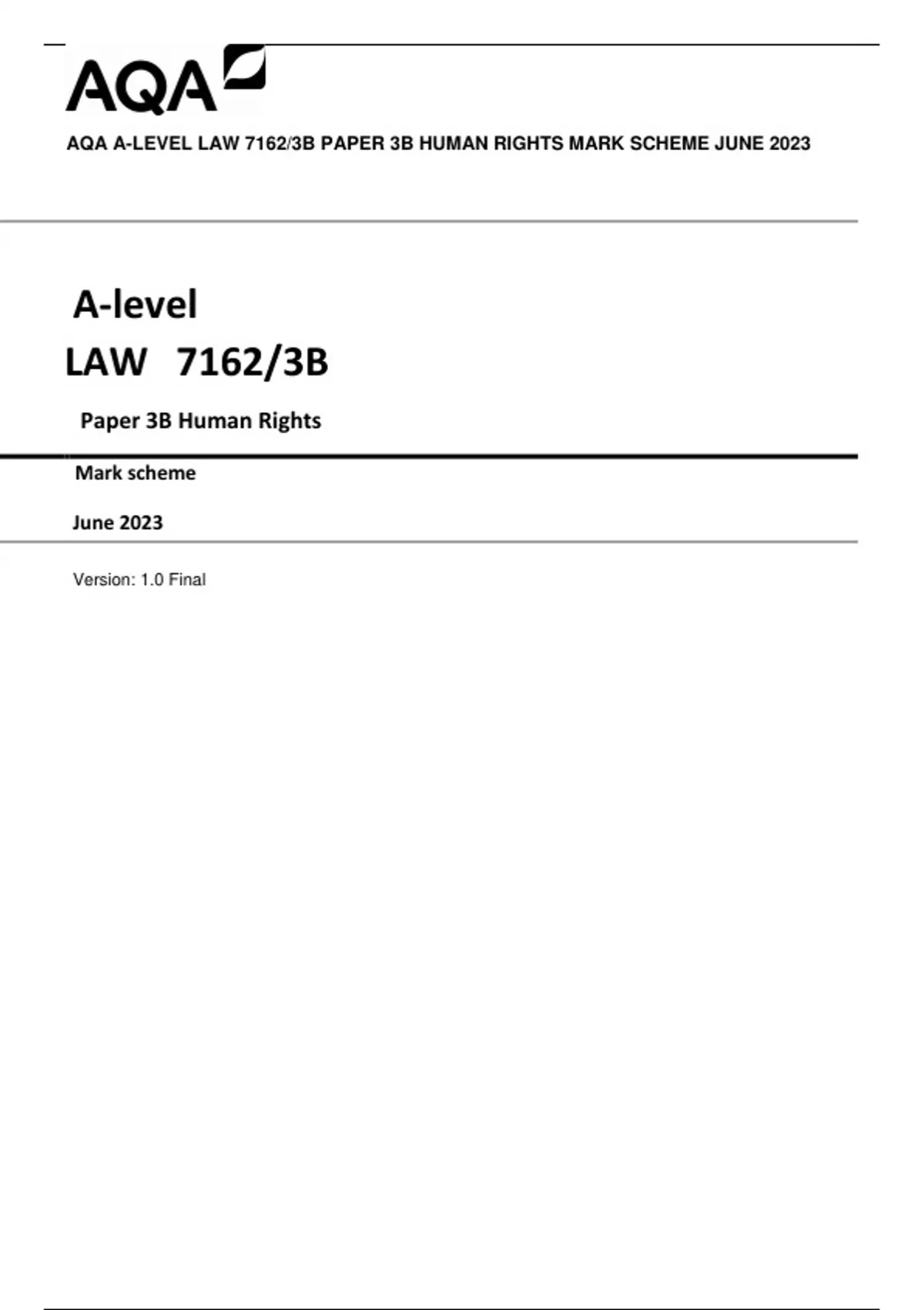 AQA A-level LAW 7162/3B Paper 3B Human Rights QP AND MS 2023 - Stuvia US