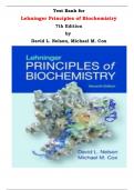 Test Bank for Lehninger Principles of Biochemistry 7th Edition by David L. Nelson, Michael M. Cox |All Chapters, Complete Q & A, Latest|