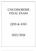CNS DISORDER FINAL EXAM QNS & ANS 20232024
