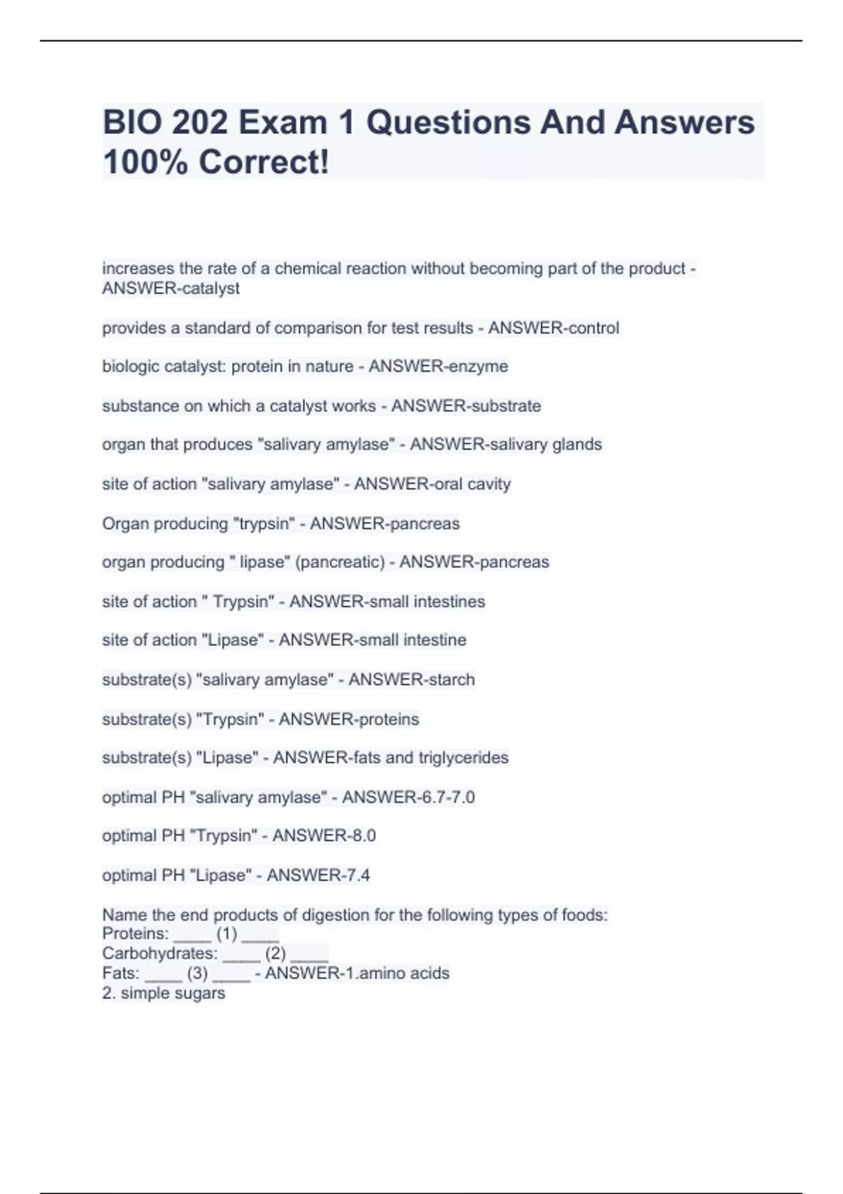 BIO 202 Exam 1 Questions And Answers 100% Correct! - BIO 202 - Stuvia US