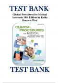 Test Bank for Clinical Procedures for Medical Assistants 10th Edition Bonewit-West ISBN 9780323377119 Chapter 1-23 | Complete Guide A+