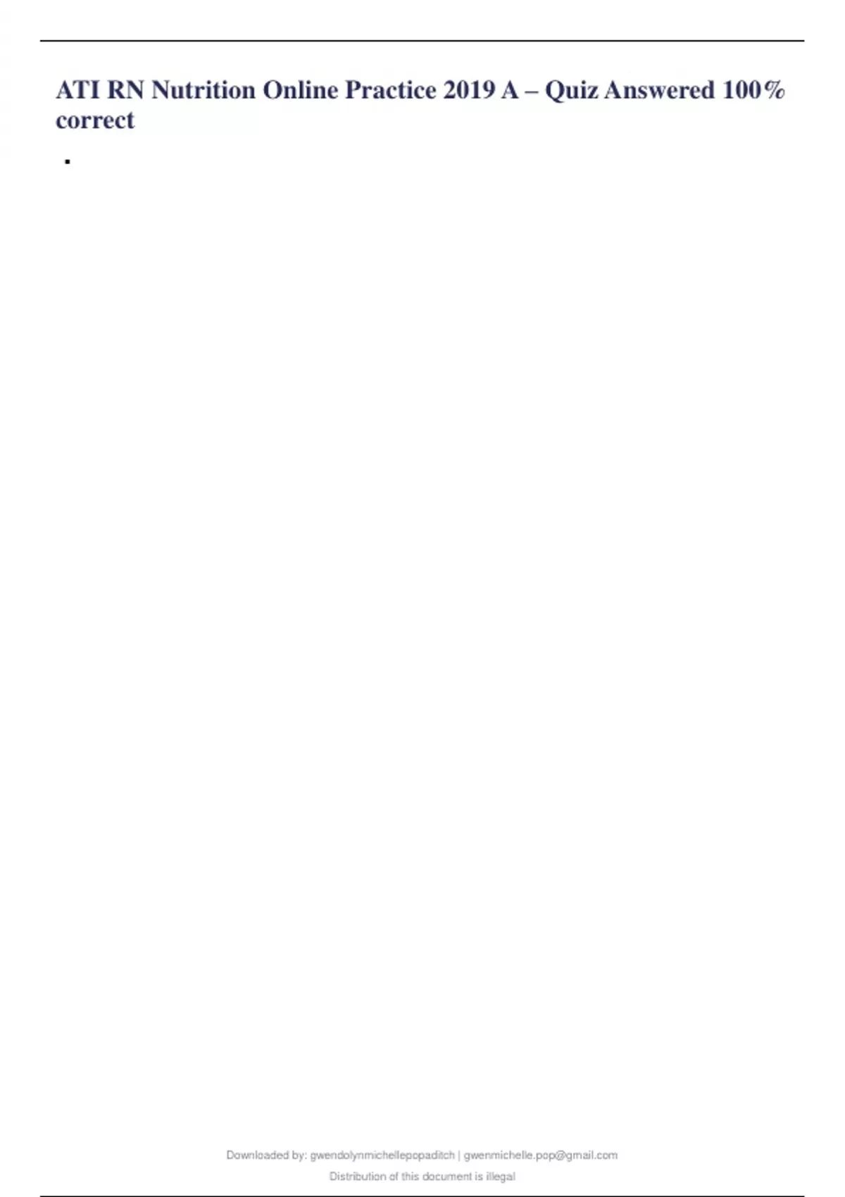 ATI RN Nutrition Online Practice 2019 A Quiz Answered 100 correct