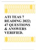 ATI TEAS 7 READING 2022; 47 QUESTIONS & ANSWERS VERIFIED.