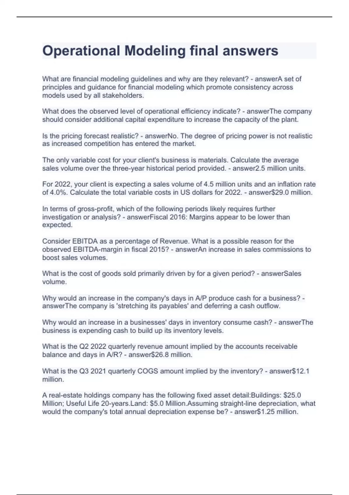 Operational Modeling final answers.FMVA 2023 questions with solutions