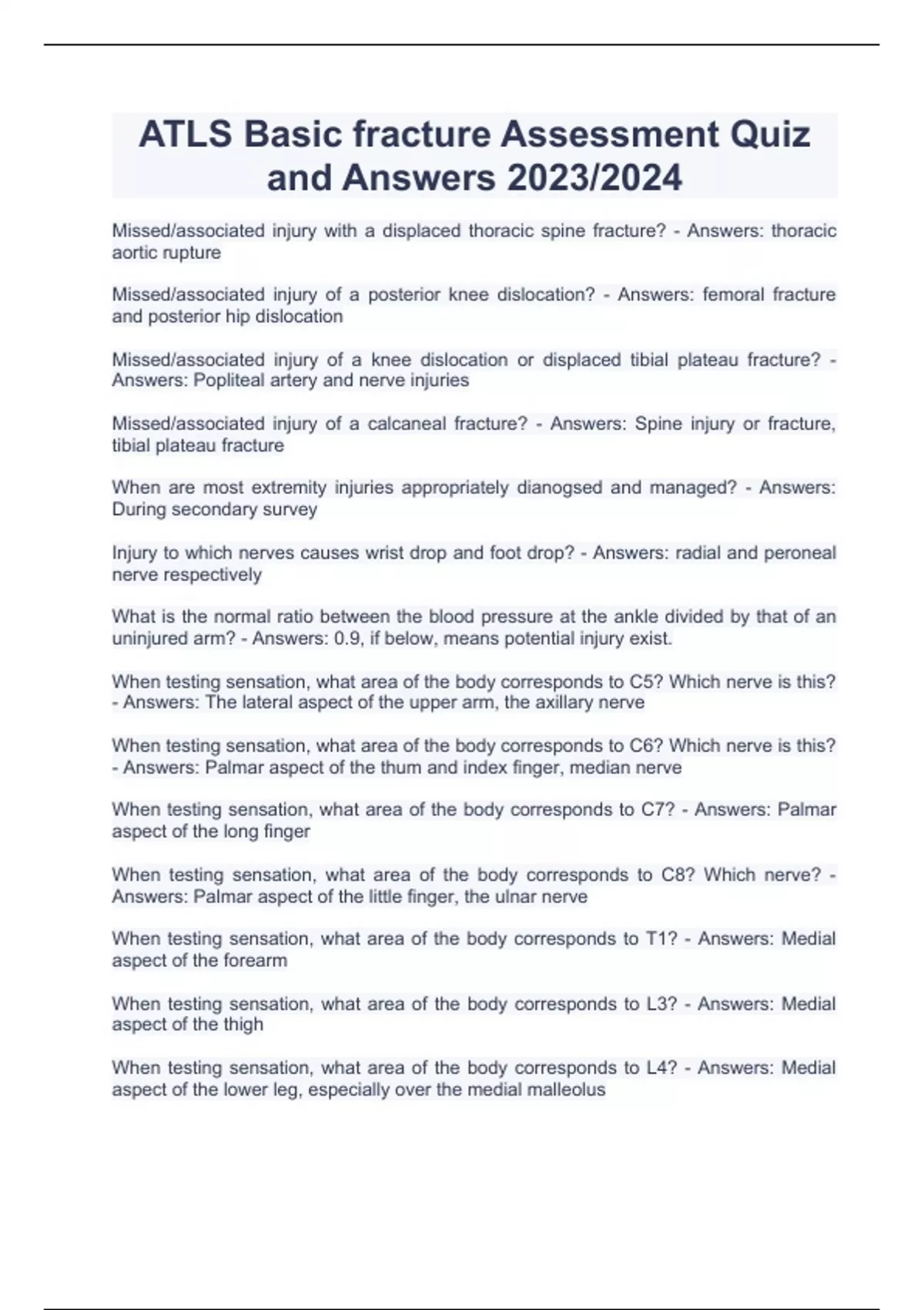 ATLS Basic fracture Assessment Quiz and Answers 2023/2024 Advanced Trauma ATLS Stuvia US