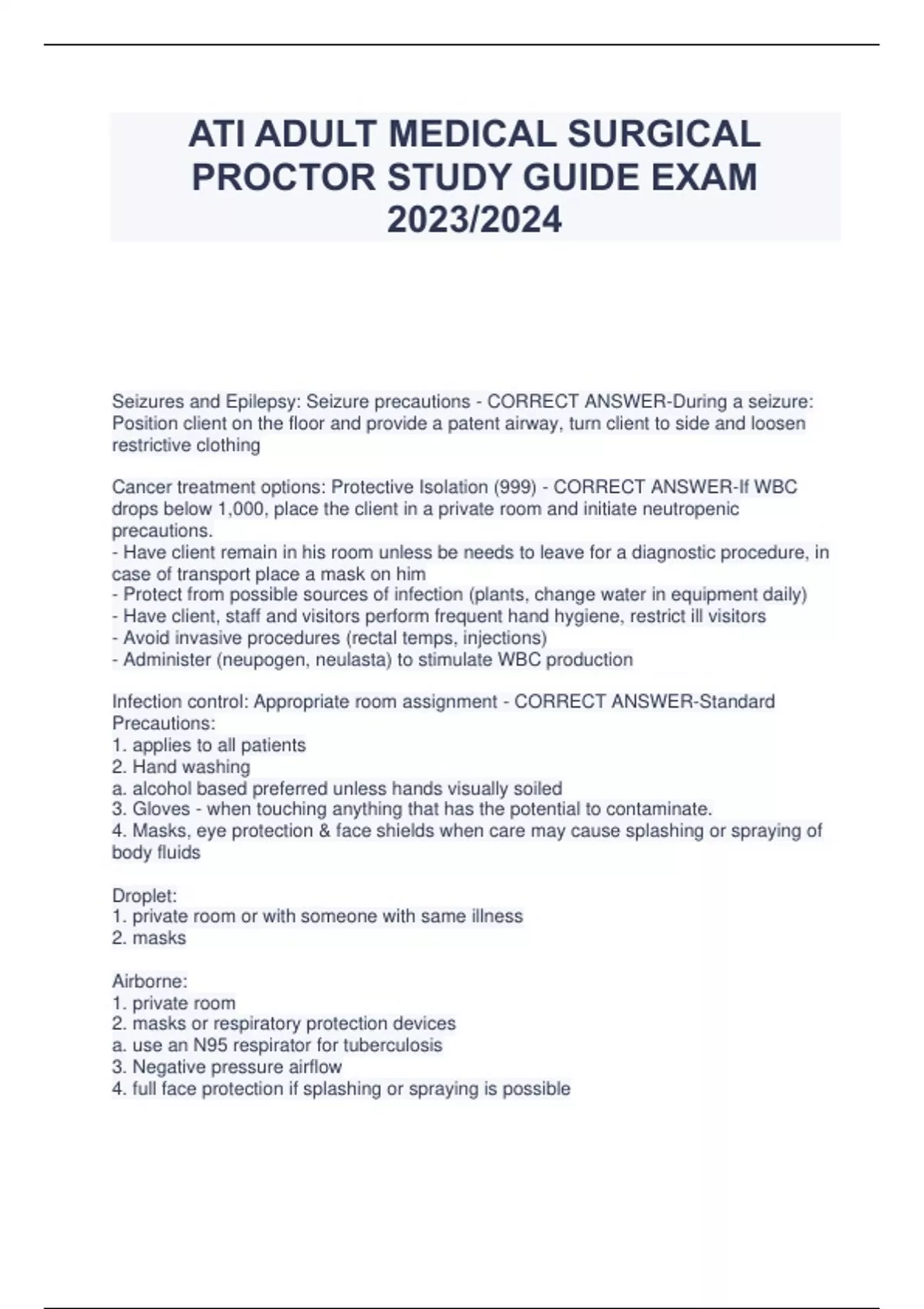 ATI ADULT MEDICAL SURGICAL PROCTOR STUDY GUIDE EXAM 2023/2024 Stuvia US