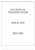 ATI CRITICAL THINKING EXAM QNS & ANS 20232024