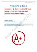Complete| Q- Bank| For Health Care Delivery Test| ATI Question and Answers / Verified Answers