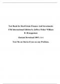 Test Bank for Real Estate Finance And Investments 17th International Edition by Jeffrey Fisher William B. Brueggeman A+