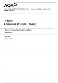 AQA A-level RELIGIOUS STUDIES 7062/1 Paper 1 Philosophy of Religion and Ethics Mark scheme June 2023 Version: 1.0 Final