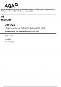 AQA AS HISTORY 7041/2D Religious conflict and the Church in England, c1529–c1570 Component 2D The break with Rome, c1529–1547 Mark scheme June 2023 Version: Final 1.0