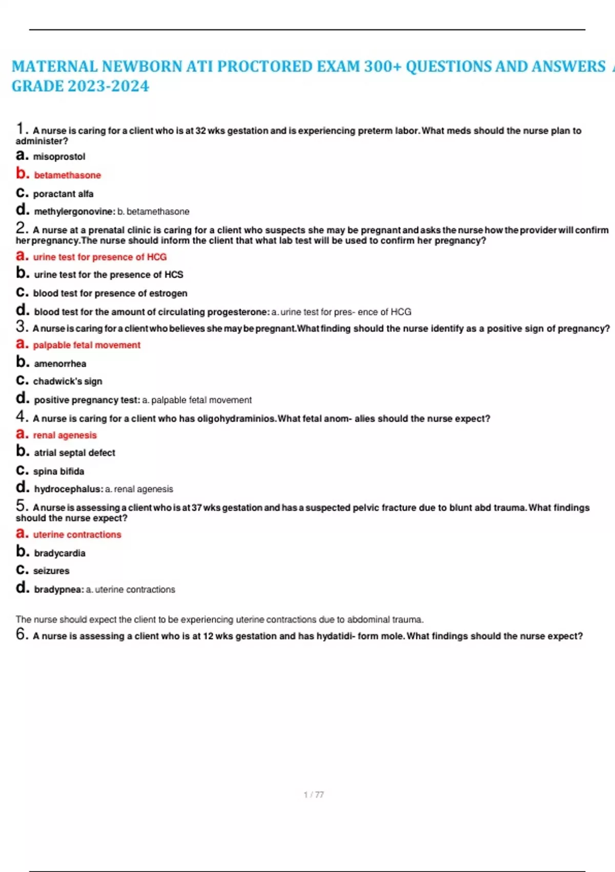 MATERNAL NEWBORN ATI PROCTORED EXAM 300+ QUESTIONS AND ANSWERS A GRADE