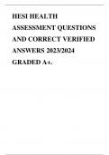 HESI HEALTH ASSESSMENT QUESTIONS AND CORRECT VERIFIED ANSWERS 2023/2024 GRADED A+.