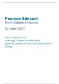 Pearson Edexcel Mark Scheme  Summer 2023 Pearson Edexcel GCE In Biology A  Paper 03  General and Practical Applications in Biology
