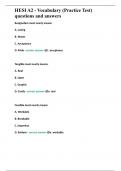 HESI A2 - Vocabulary (Practice Test) questions and answers