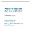 Pearson Edexcel Mark Scheme Summer June 2023 Pearson Edexcel GCE In Chemistry 9CH0 Paper 01 Advanced Inorganic and Physical Chemistry