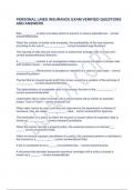 PERSONAL LINES INSURANCE EXAM VERIFIED QUESTIONS AND ANSWERS
