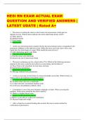 HESI RN EXAM ACTUAL EXAM  QUESTION AND VERIFIED ANSWERS &vert;  LATEST UDATE &vert; Rated A&plus;