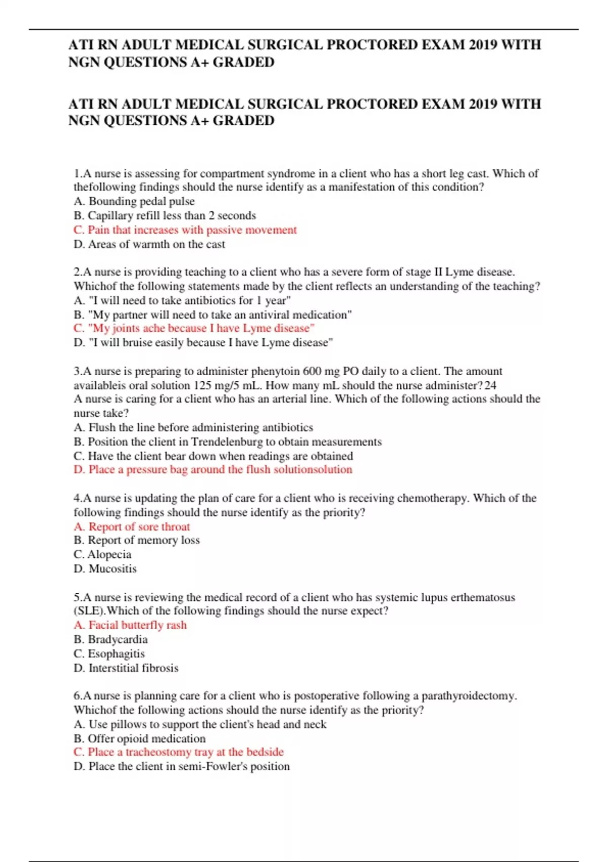 ATI RN ADULT MEDICAL SURGICAL PROCTORED EXAM 2019 WITH NGN QUESTIONS A+ ...