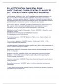 ESL CERTIFICATION EXAM REAL EXAM QUESTIONS AND CORRECT DETAILED ANSWERS 2023 WITH RATIONALES &lpar;VERIFIED ANSWERS&rpar; 