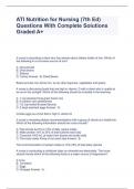 ATI Nutrition for Nursing &lpar;7th Ed&rpar; Questions With Complete Solutions Graded A&plus;