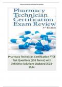 Pharmacy Technician Certification PTCE Test Questions (255 Terms) with Definitive Solutions Updated 2023-2024.