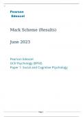 Pearson Edexcel GCE Psychology 8PS0 Paper 1 Social and Cognitive Psychology  Marking scheme June 2023 