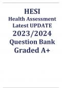 HESI  Health Assessment Latest UPDATE 2023/2024 Question Bank  Graded A+