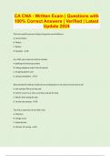 CA CNA - Written Exam &vert; Questions with 100&percnt; Correct Answers &vert; Verified &vert; Latest Update 2024