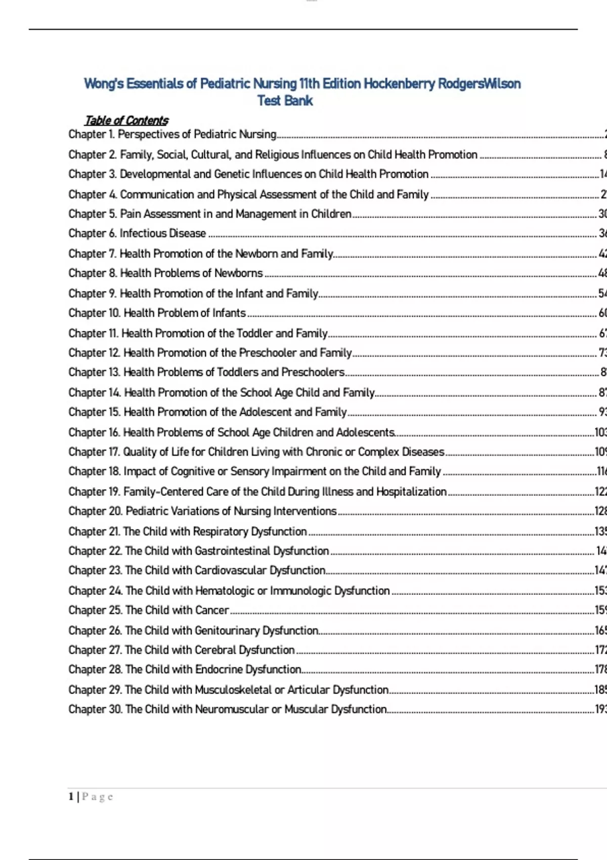 Wong's Essentials Of Pediatric Nursing 10th Edition Test Bank