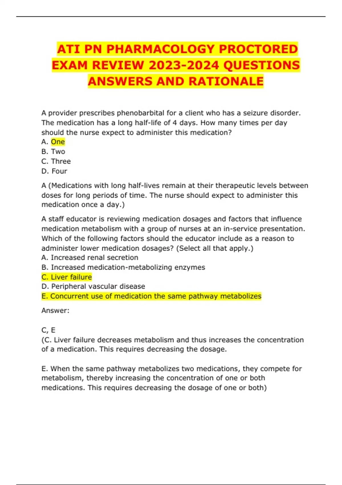 ATI PN PHARMACOLOGY PROCTORED EXAM REVIEW QUESTIONS ANSWERS AND ...